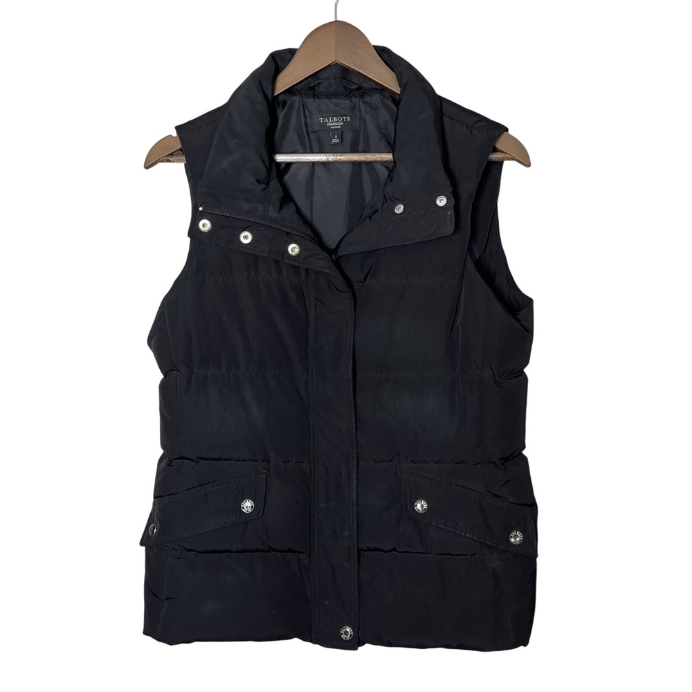 Talbots Black Puffer Vest Petites Small Down Feather Fill No Hood